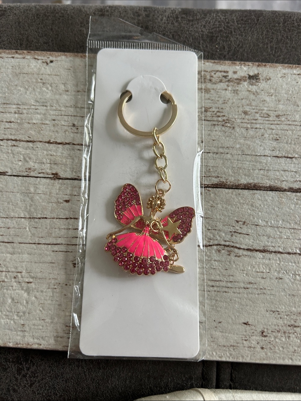 5/$25 Gold-Tone Pink Butterfly Ballerina Keychain